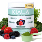 Kiala Nutrition Super Greens bottle pour for quick daily nutrition support