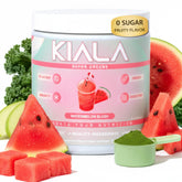Kiala Nutrition Super Greens canister front view highlighting balanced greens blend