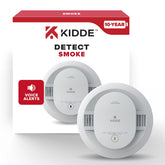 Kidde 20SD10-V smoke detector front view, compact unit with voice alerts for quick responses.