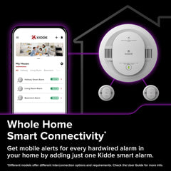 Kidde interconnected alarm network diagram showing whole-home connectivity.