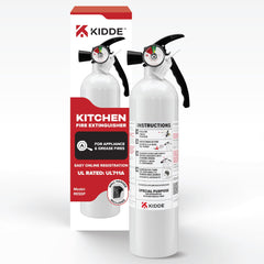 Kidde kitchen extinguisher front view for home safety and compact storage.