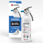 Kidde Mariner 5 boat fire extinguisher shows compact design for quick access.