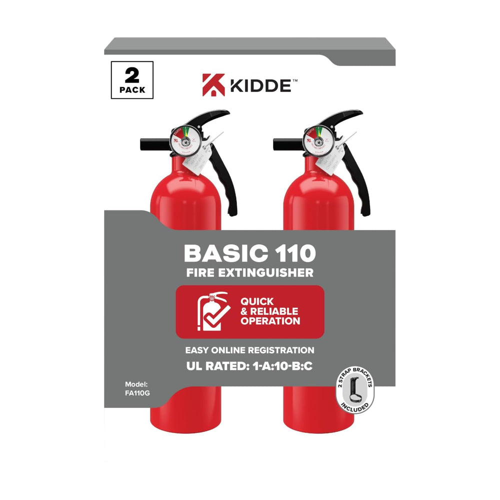 Kidde multi-purpose fire extinguisher front view shows compact home safety tool