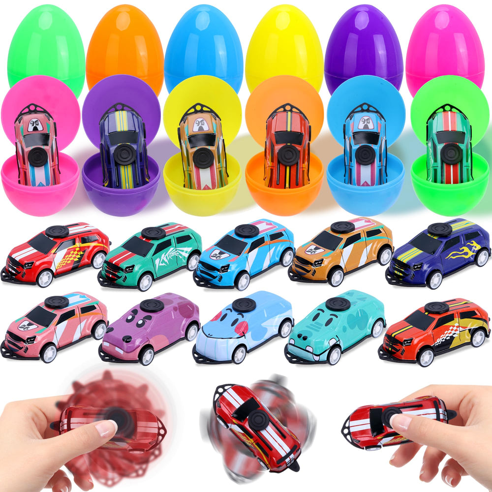 Kiddelo Easter egg with red fidget spinner car inside, playful and bright