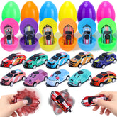Kiddelo Easter egg with red fidget spinner car inside, playful and bright