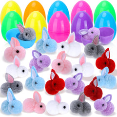 Kiddelo 24-pack Easter eggs with plush bunnies for colorful decorations.