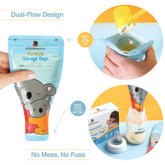 Kiddieware bags with wide opening for simple pouring and filling