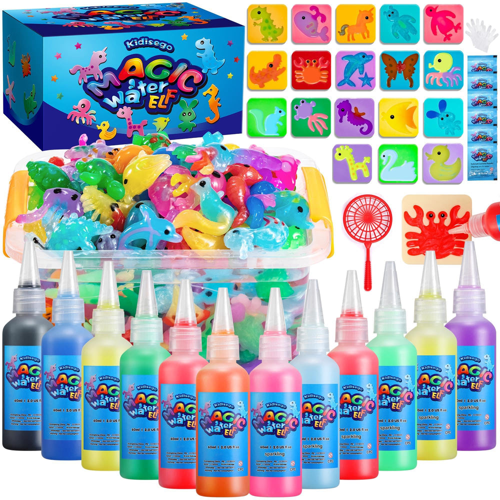 Kidisego Aqua Fairy Water Gel Kit bottles in 12 colors for creative play and sensory exploration