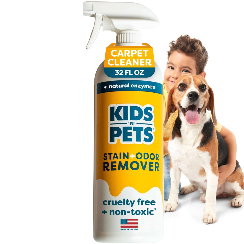 KIDS N PETS bottle front showing safe, all-purpose stain remover for homes