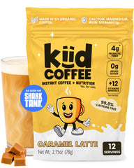 Kiid Coffee Original Latte bottle pour shows a kid-friendly caffeine-free drink ready to enjoy