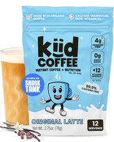 Kiid Coffee Original Latte in a morning mug offering a caffeine-free kid-friendly start.