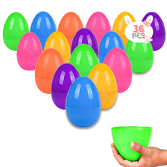 Kijamilee 36-piece Easter eggs in bright colors ideal for egg hunts and party favors.