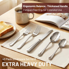 Kikcoin heavy-duty stainless steel flatware ergonomic grip for comfortable dining.