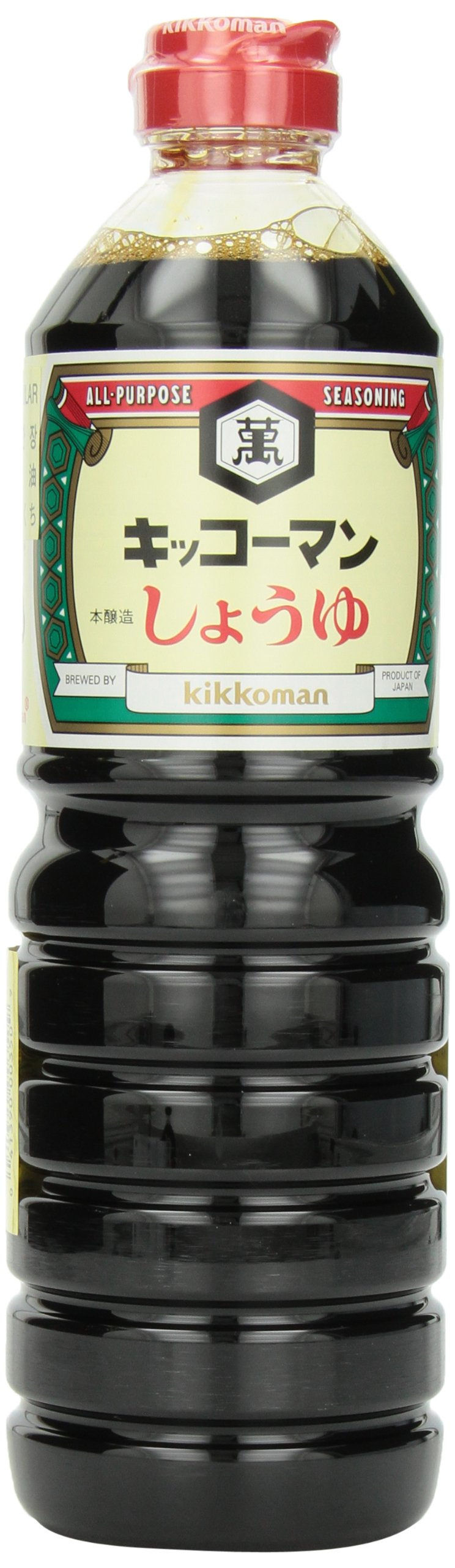 Kikkoman soy sauce bottle on a wooden counter for everyday cooking