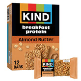 KIND Breakfast Protein Bar almond butter box shows a convenient gluten-free snack.