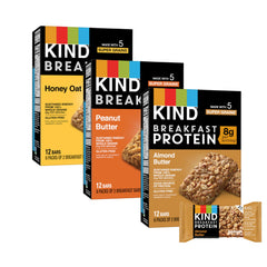 KIND Breakfast Bars variety pack shown, ideal for quick, on-the-go energy.