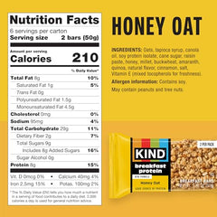 KIND Breakfast Protein Bars Honey Oat front bar shows a ready-to-eat wholesome snack.