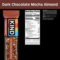 Close-up of a KIND bar showing almonds and coffee-infused chocolate texture