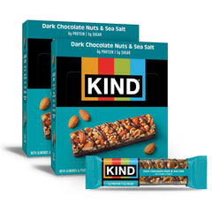 KIND dark chocolate nuts and sea salt bar on-the-go energy from almonds and chocolate.
