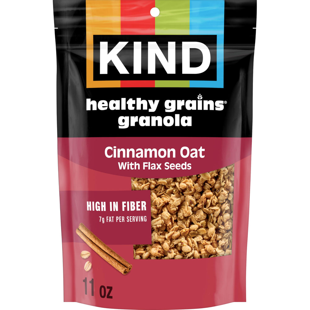 KIND Healthy Grains Cinnamon Oat Clusters package view, gluten-free snack option