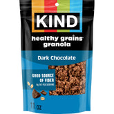 Kind Healthy Grains Dark Chocolate Clusters bag, gluten-free snack with 10 g protein