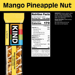 KIND Mango Pineapple Nut bar package on shelves highlights gluten-free snack with real fruit.