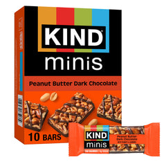 KIND Mini Bars Peanut Butter Dark Chocolate pack, gluten-free, 100-calorie snack.