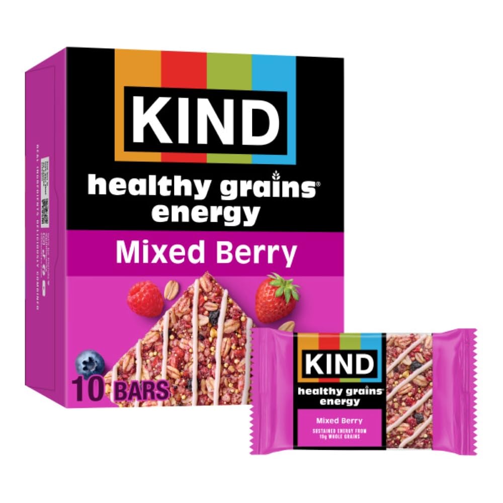 KIND Mixed Berry Healthy Grains bar pack with real fruit for on-the-go snacking