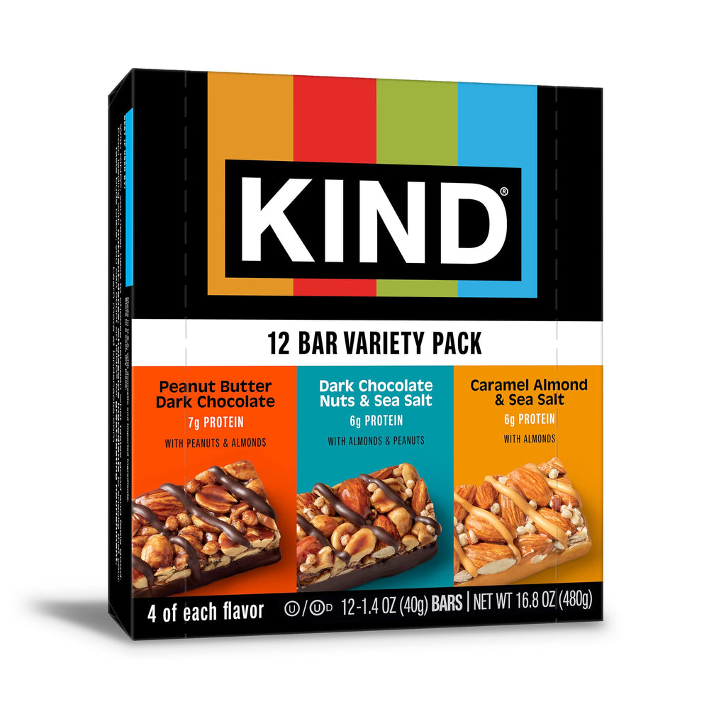 KIND Nut Bars Variety Pack front view for gluten-free, on-the-go snacking.