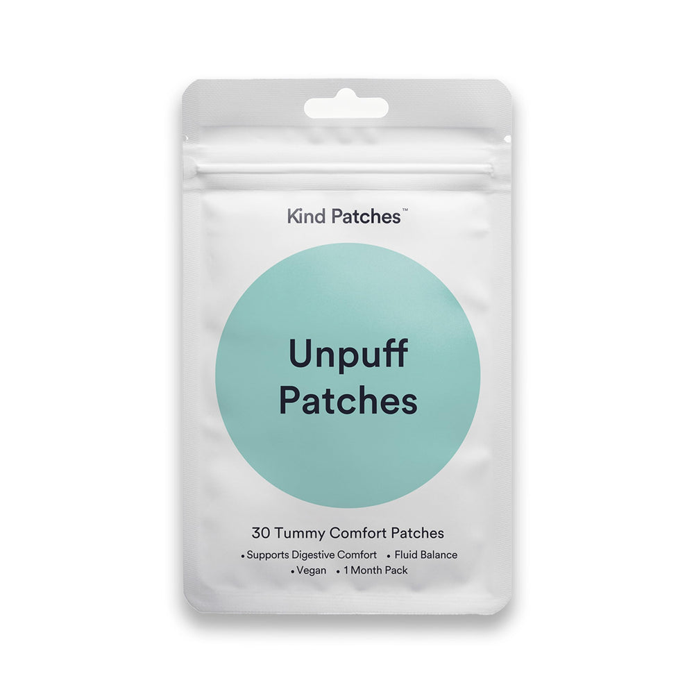 Kind Patches unpuff patch close-up showing plant-based ingredients for daily use.