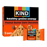 KIND Peanut Butter Dark Chocolate energy bar close-up showing whole grains.