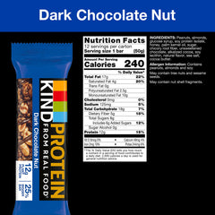 Close-up of KIND Dark Chocolate Nut bar showing crunchy peanuts and almonds for wholesome snacking.