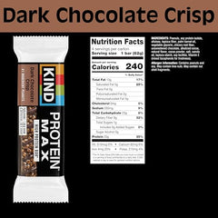 KIND Protein MAX Dark Cocoa Crisp bar, satisfying chocolatey protein.