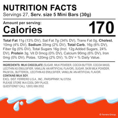 Kinder Chocolate Minis box label highlights no artificial colors or preservatives