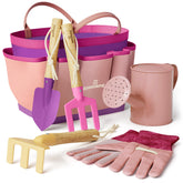 Kinderific gardening set full collection shown with tote and kid-friendly tools for safe outdoor play.