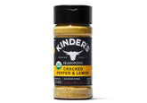 Kinder's Organic Cracked Pepper and Lemon bottle pour for quick, flavorful seasoning on chicken.
