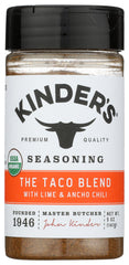 KINDER'S Organic Taco Blend Seasoning packaging shows fresh, ready-to-use flavor for meals.