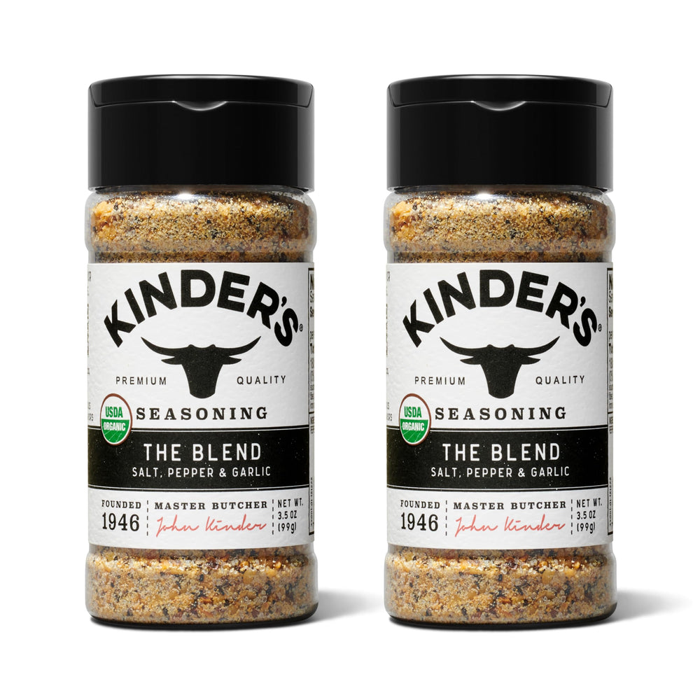 Kinder's Organic The Blend salt-pepper-garlic bottle for versatile seasoning.