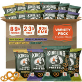 Kindling Protein Pretzels Sea Salt bag provides a crunchy protein boost for on-the-go snacking.