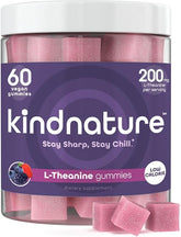 Kindnature L-Theanine Gummies bottle pour promotes calm focus for daily routines