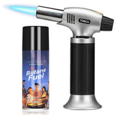 KinetiFire torch angled nozzle enhances safety during precise culinary tasks.
