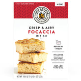King Arthur Focaccia Kit box front showing all-in-one baking set for quick breads.