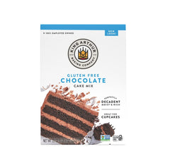 King Arthur gluten-free chocolate cake mix packaging ready for quick baking.