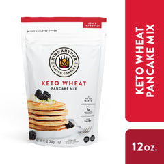 King Arthur Keto Wheat Pancake Mix water-based batter prep scene for quick breakfast.