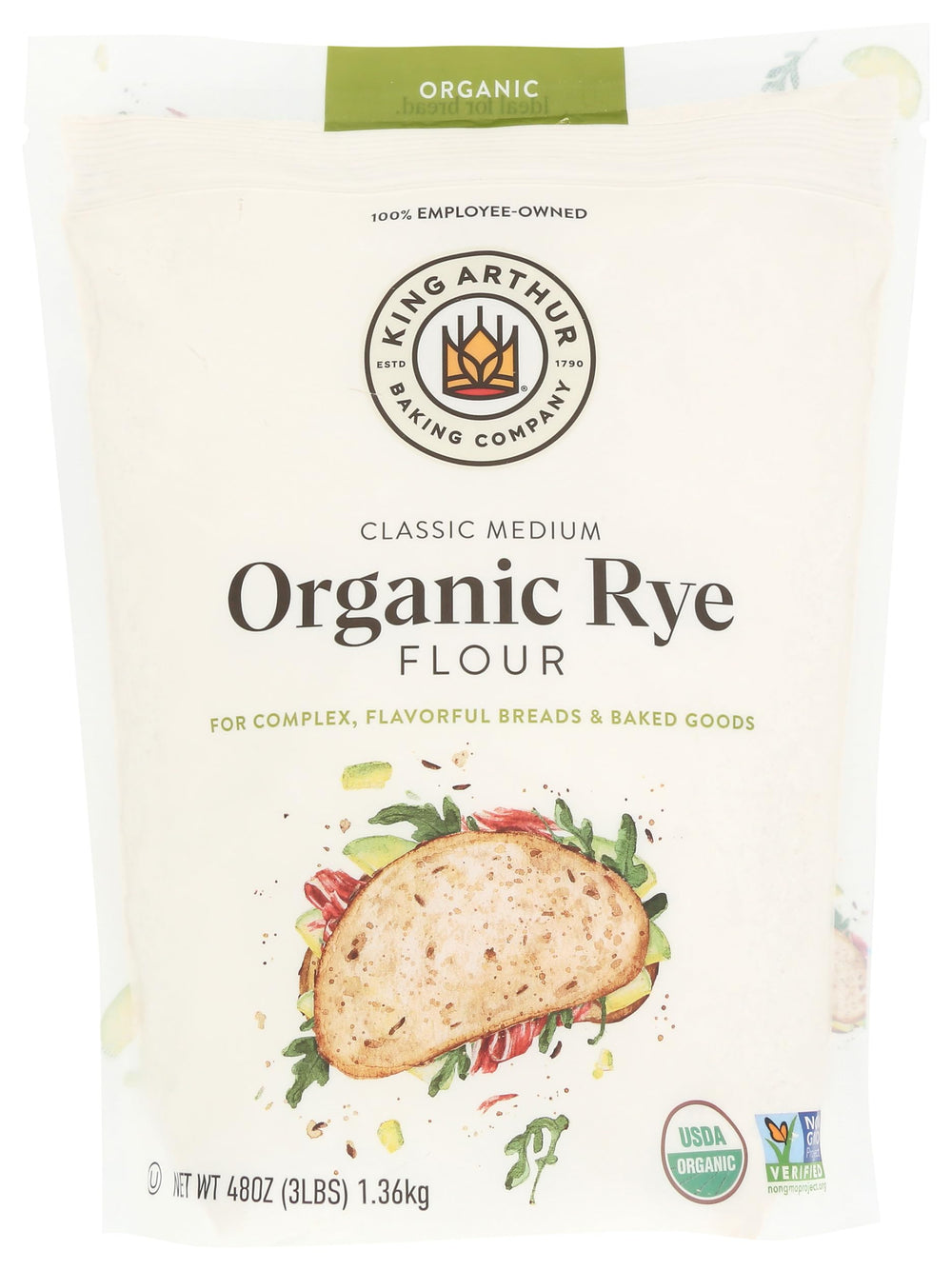 King Arthur Organic Medium Rye Flour bag for rich rye breads