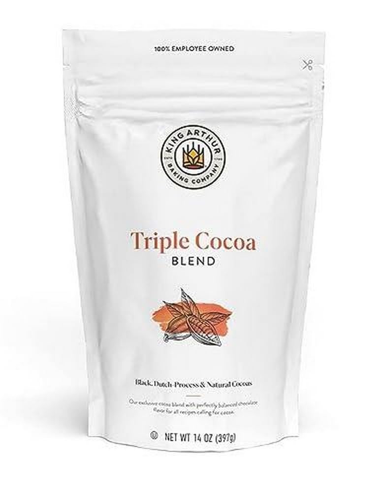 King Arthur Triple Cocoa Powder Blend 14oz bag, ideal for versatile baking.