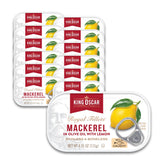 King Oscar mackerel in olive oil with lemon can, ready for quick meals.