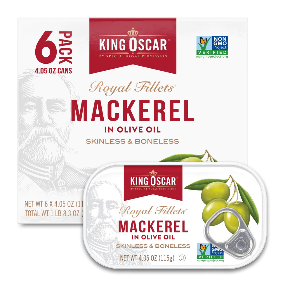 King Oscar mackerel in olive oil, skinless and boneless, ready for quick meals