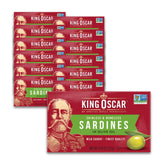 King Oscar sardines in olive oil can highlighting premium quality and easy ring-pull packaging