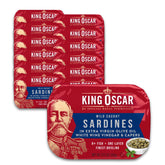 King Oscar sardines in olive oil with capers in a jar, ideal for quick tapas.